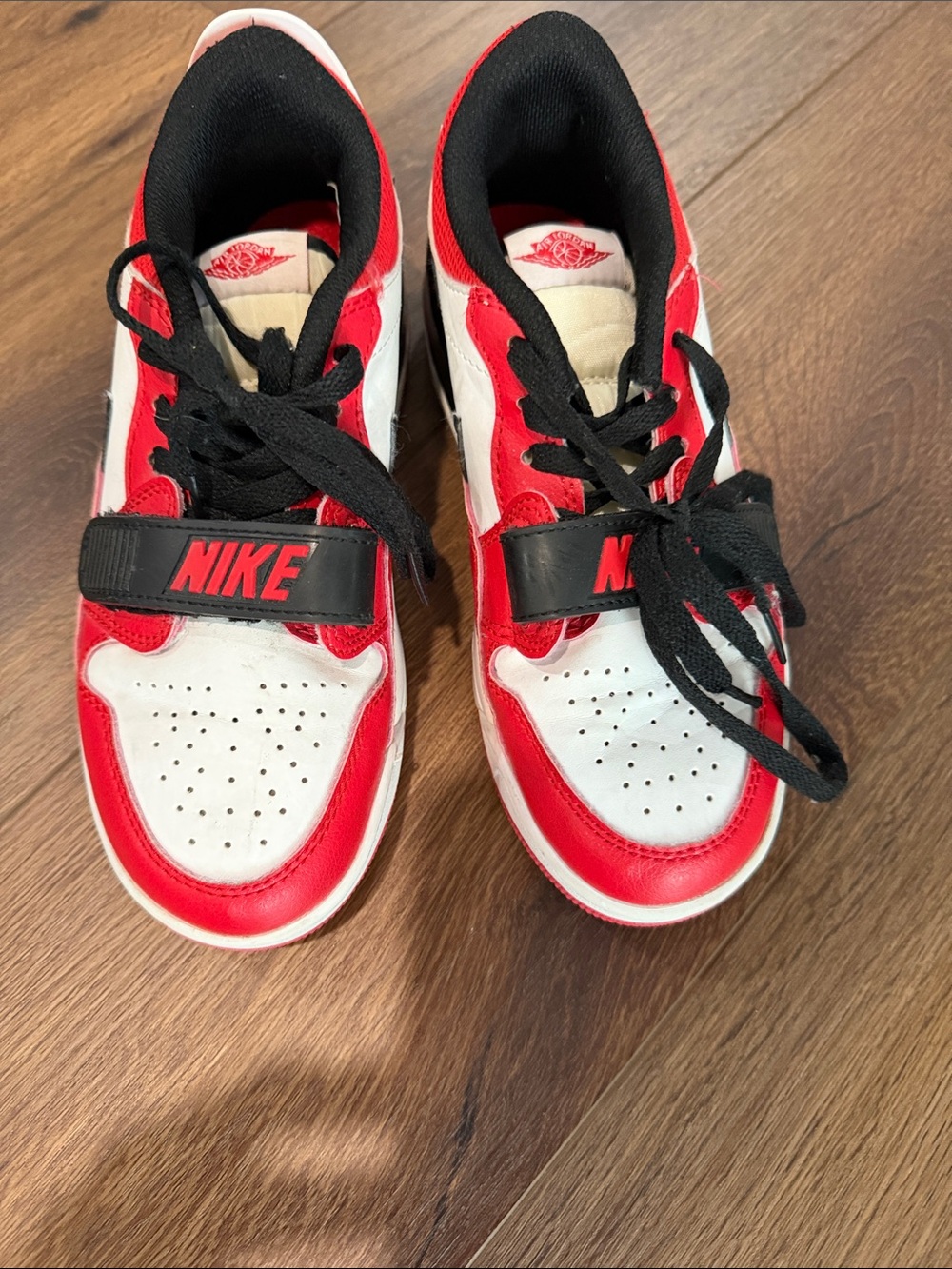 Nike Kids Red White and Black Low-Top Sneakers with Strap